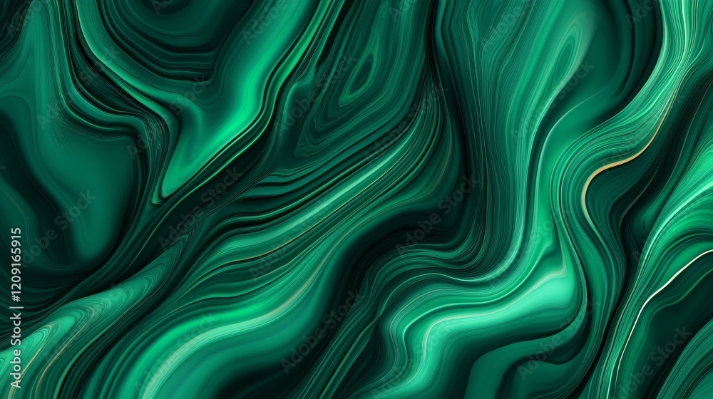 Obraz premium A vibrant green abstract pattern with fluid, wavy lines creating a dynamic visual effect.