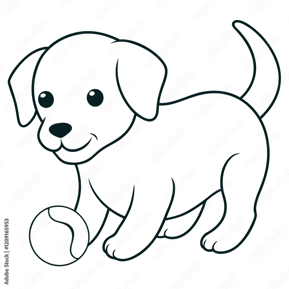 Fototapeta premium Happy Dog Playing with a Ball Coloring Page for Children