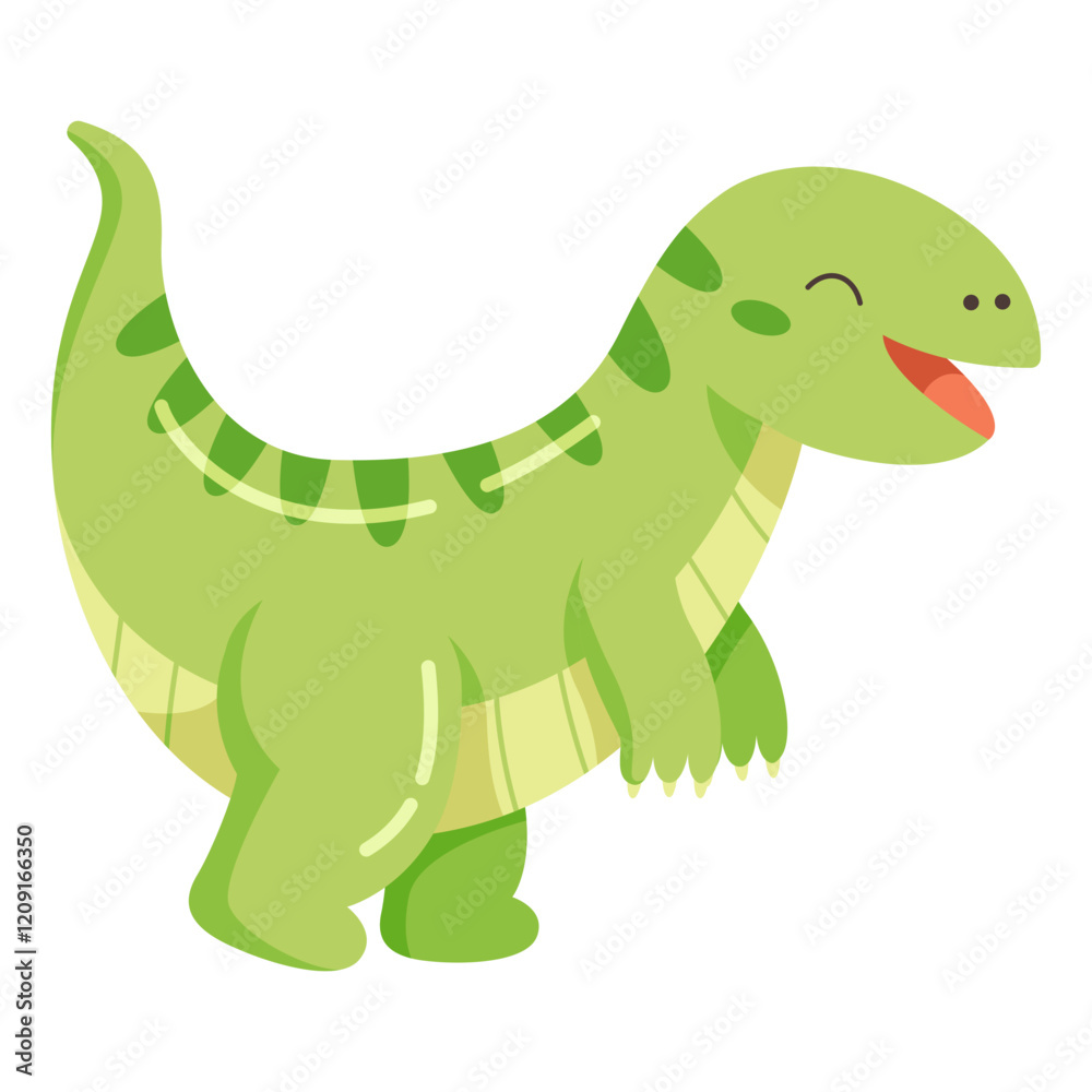 Fototapeta premium Cute Green Cartoon Velociraptor Character