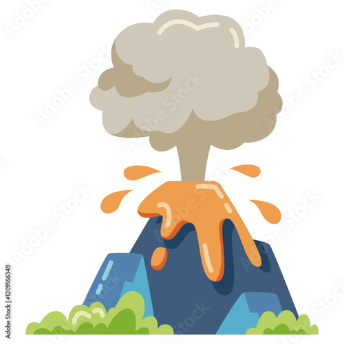 Cartoon Illustration of a Volcano Erupting