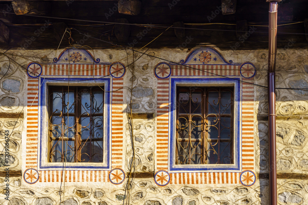 Wall with typical window, in Bansko,