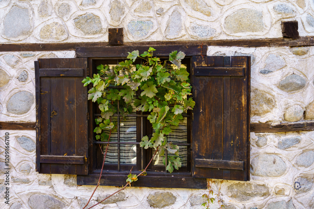 Wall with typical window, in Bansko,