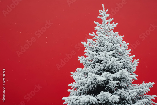 White Christmas Tree On Red...