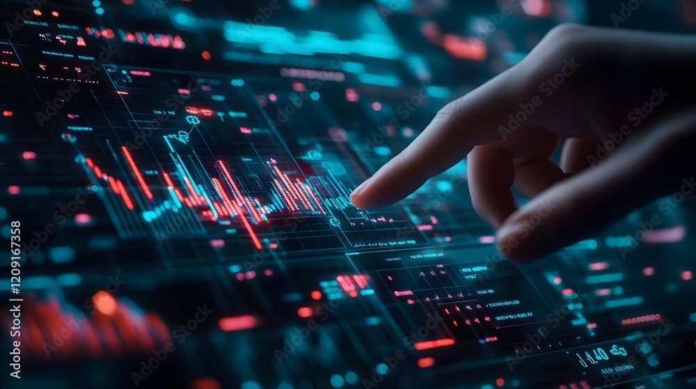 Finger Interacting With A Futuristic Data Screen Finger Interacting With A Futuristic Data Screen