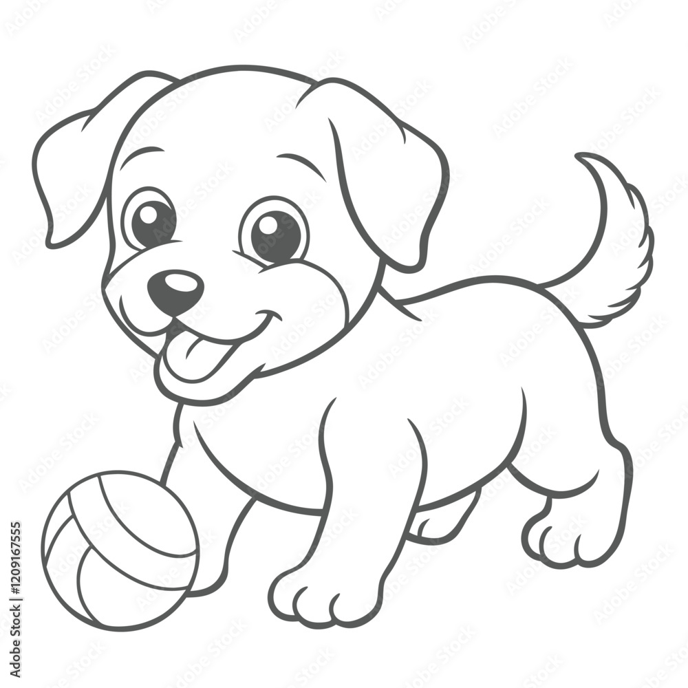 Obraz premium Happy Dog Playing with a Ball Coloring Page for Children