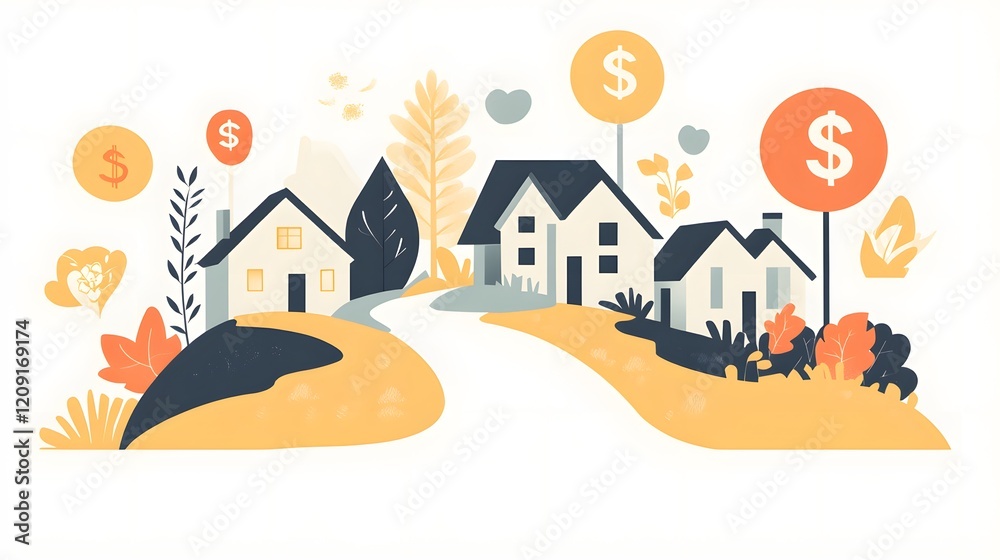 Fototapeta premium Suburban Houses Illustrating Real Estate Value Increase