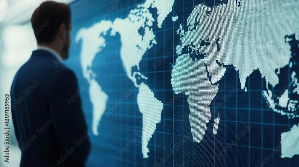 Analyzing global data insights office space digital mapping urban environment back view business intelligence Analyzing global data insights office space digital mapping urban environment back view business intelligence