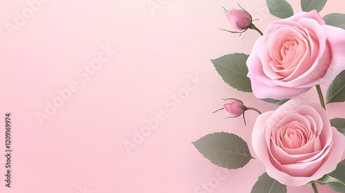 Delicate Pink Roses and Buds on a Soft Background