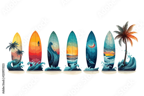 surfboards on the beach t shirt bundle vector art design
