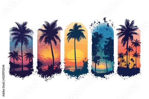 background with palm t shirt bundle vector art design