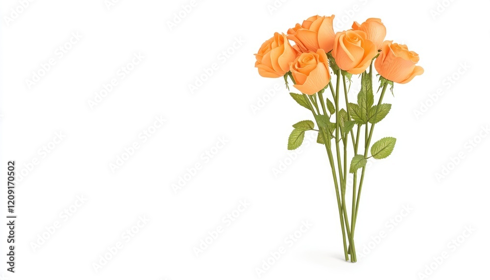 A vibrant bouquet of orange roses elegantly arranged on a white background, symbolizing love A vibrant bouquet of orange roses elegantly arranged on a white background, symbolizing love