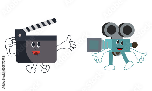 Movie and cinema cartoon character mascot set