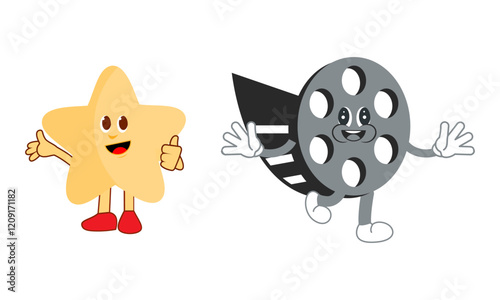 Movie and cinema cartoon character mascot set
