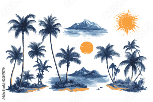 tropical island with palm trees t shirt bundle vector art design