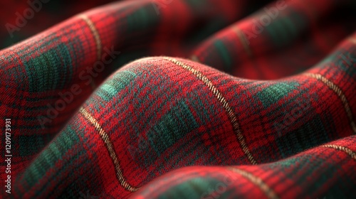 Elegant red and green tartan fabric close-up textile art cozy home decor warm environment detailed view
