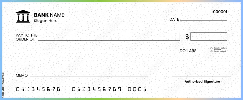 Blank bank check template. Bank check. Blank check with open space for your text Blank bank check template. Bank check. Blank check with open space for your text