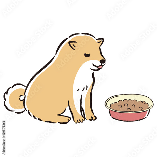 ごはんを食べる犬のイラスト（ドッグフード）