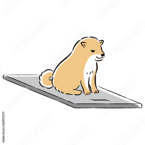 体重計に乗る犬のイラスト