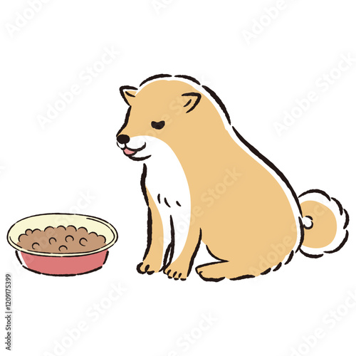 ごはんを食べる犬のイラスト（ドッグフード）