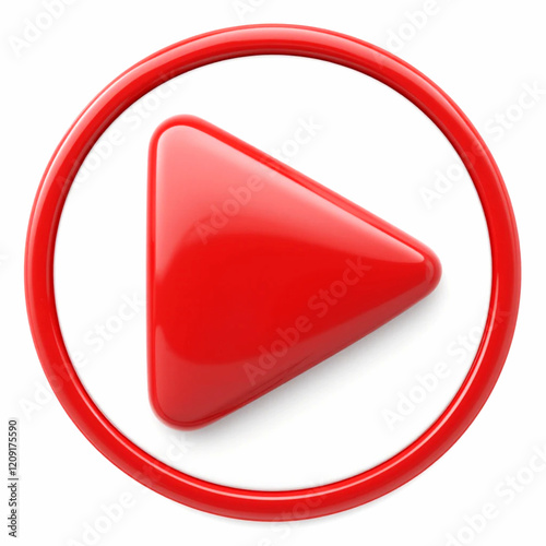 3d red YouTube play button and icon on white background.  red Play icon	