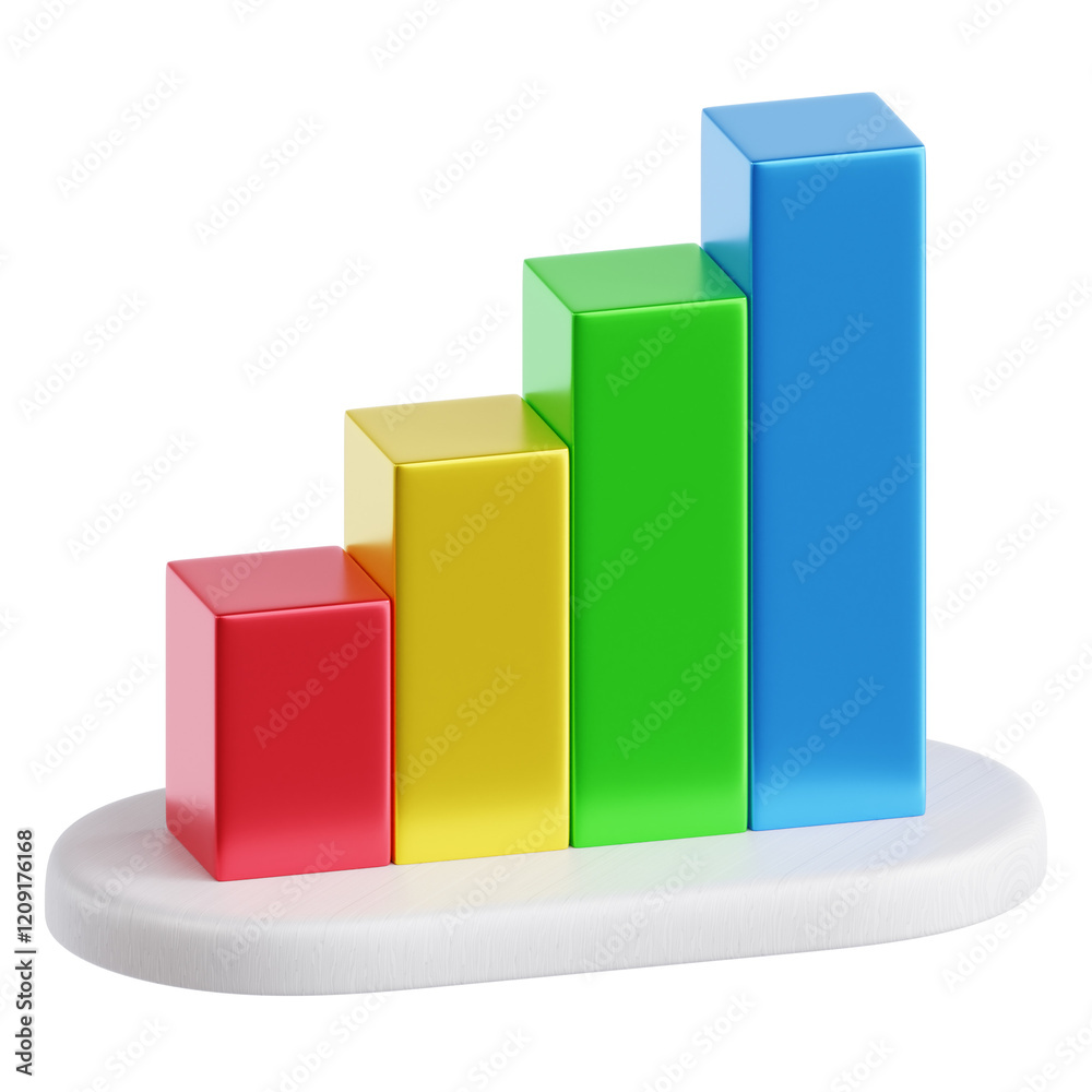 A high quality 3D icon representing a Chart Bar for Startup. The design rendered in vibrant colors and smooth textures. This icon symbolizes growth, entrepreneurship, and business development. A high quality 3D icon representing a Chart Bar for Startup. The design rendered in vibrant colors and smooth textures. This icon symbolizes growth, entrepreneurship, and business development.
