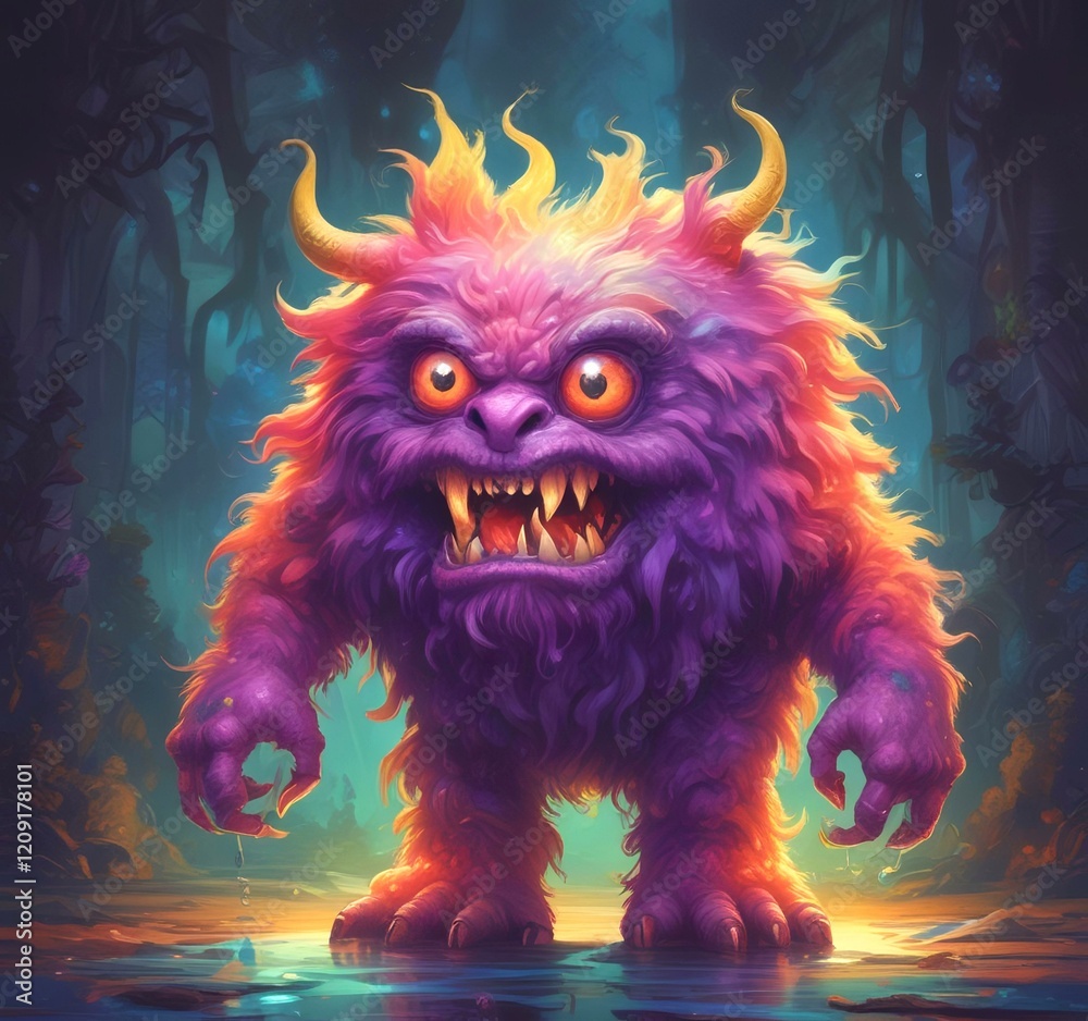 Obraz premium Illustration of fluffy and cute small monster.