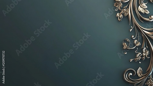 Elegant Gold Filigree Design on Dark Green Background