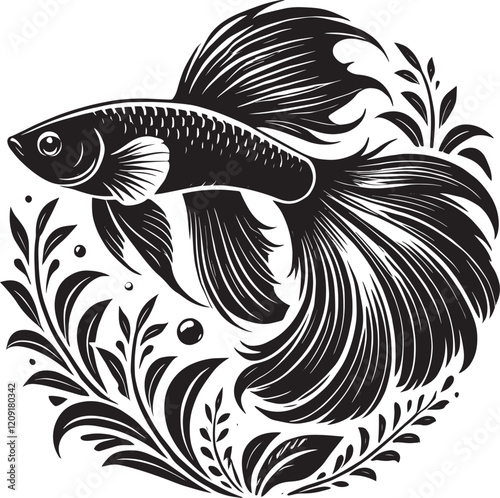 Wallpaper Mural Big Arowana fish vector illustration silhouette isolated on white background Torontodigital.ca