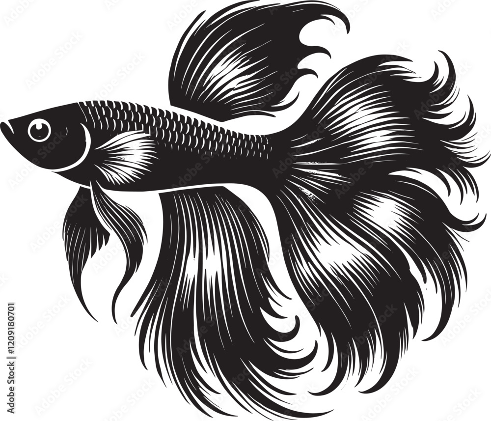 Obraz premium Big Arowana fish vector illustration silhouette isolated on white background