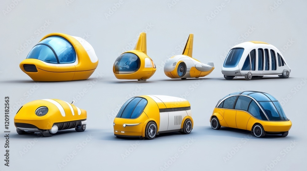 Futuristic Concept Cars Collection in Bright Yellow and White Designs Futuristic Concept Cars Collection in Bright Yellow and White Designs