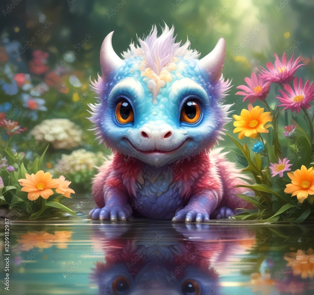 Fototapeta premium Illustration of adorable baby dragon.