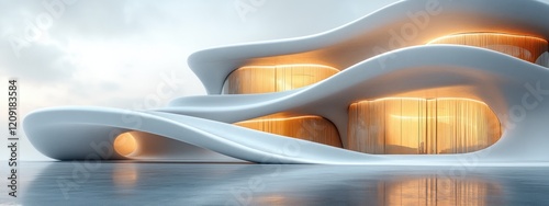 Minimalist White Architectural Design Organic Shapes Fluid Curves Ambient Lighting