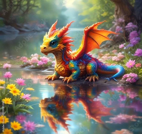 Wallpaper Mural Illustration of adorable baby dragon. Torontodigital.ca