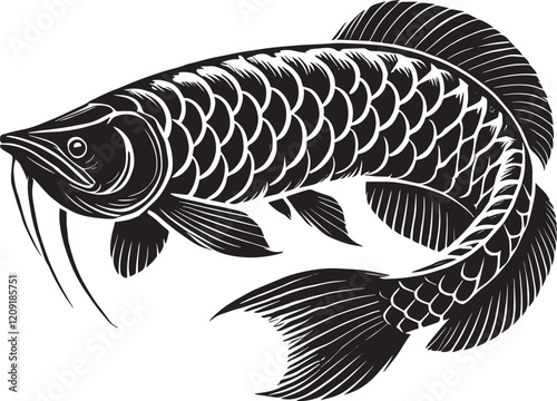 Big Arowana fish vector illustration silhouette isolated on white background