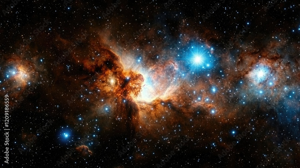 Naklejka premium Cosmic explosion of stars and nebulae outer space astrophotography galactic environment celestial view stellar concepts