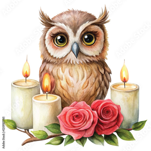 Candles  Owls  Valentine's Day Clipart Watercolor
