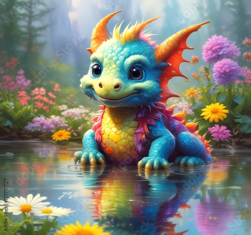 Illustration of adorable baby dragon. photo