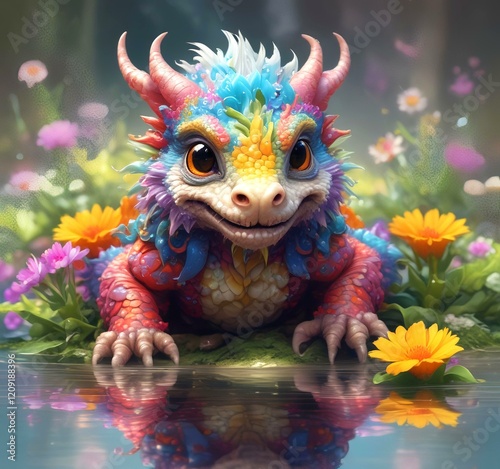 Illustration of adorable baby dragon.