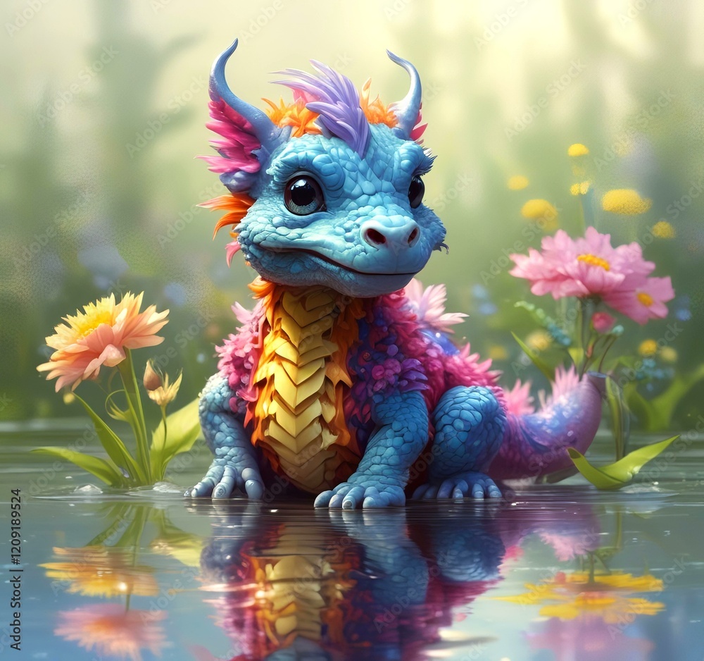 Fototapeta premium Illustration of adorable baby dragon.