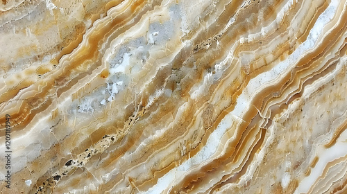 Close-up of a polished stone surface with layered patterns in warm tones.