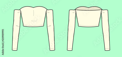 Women off shoulder crop top outline drawing flat sketch.