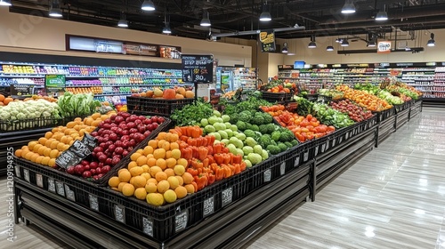 Vibrant Produce Section in a Modern Grocery Store