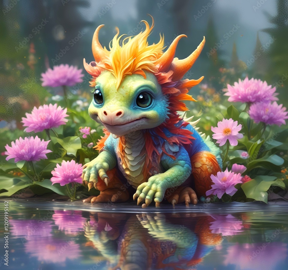 Obraz premium Illustration of adorable baby dragon.