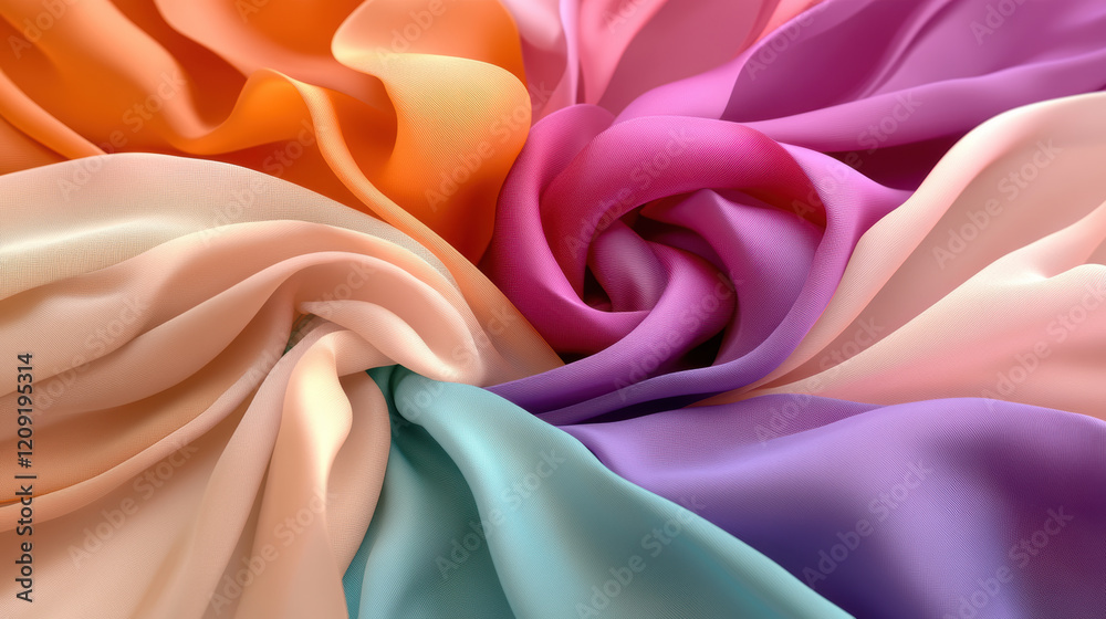 vibrant abstract composition of flowing silk like folds in pastel and vivid colors, creating dynamic and elegant swirl pattern vibrant abstract composition of flowing silk like folds in pastel and vivid colors, creating dynamic and elegant swirl pattern