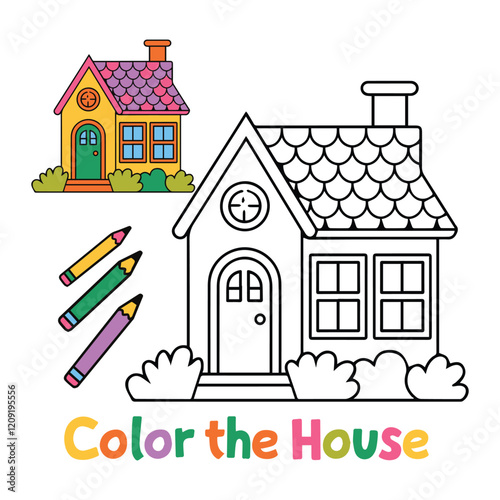 House coloring page or kids, coloring book house isolated vector, house drawing coloring book