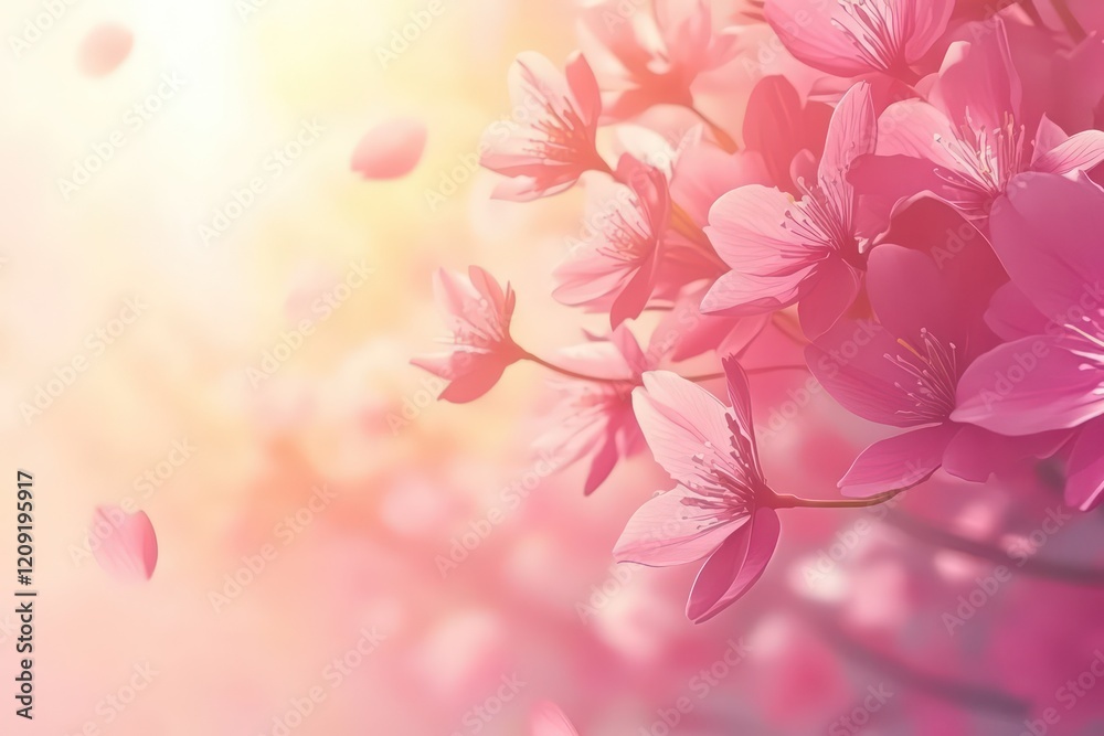 A stunning horizontal banner with vivid pink sakura flowers gently swaying against a bright, sunny backdrop. A stunning horizontal banner with vivid pink sakura flowers gently swaying against a bright, sunny backdrop.