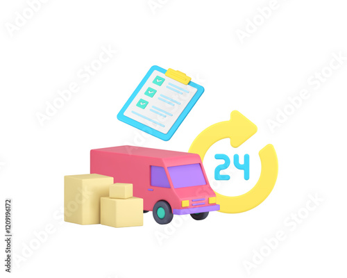 Express delivery moving always available service 3d icon realistic vector illustration. Speed transportation shipping postal parcel online shopping order shipment logistic distribution courier van