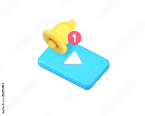 New video multimedia content notification announcement 3d icon realistic vector illustration. Media cinema notice film television player blog vlog live streaming cyberspace technology