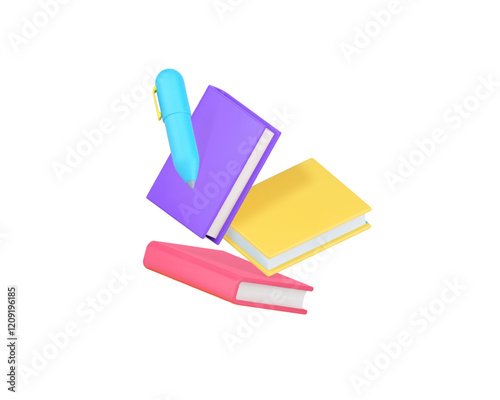 Paperwork planning productivity diary writing notes 3d icon realistic vector illustration. Business strategy office routine back to school idea organization efficiency occupation notepad and pen