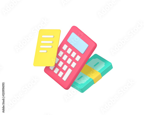 Budget money calculation and accounting 3d icon realistic vector illustration. Financial balance banking report checking analyzing economy management cash currency dollar and calculator
